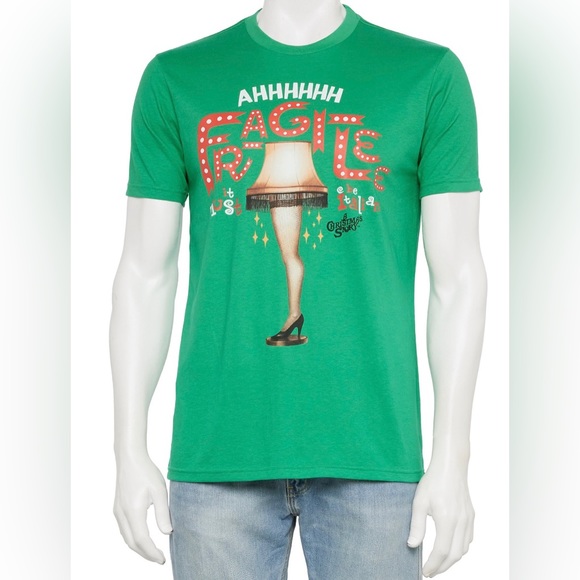 Ripple Junction Other - NWT A Christmas Story Leg Lamp Green Graphic Tee Size S L FRAGILEE IT’s ITALIAN!